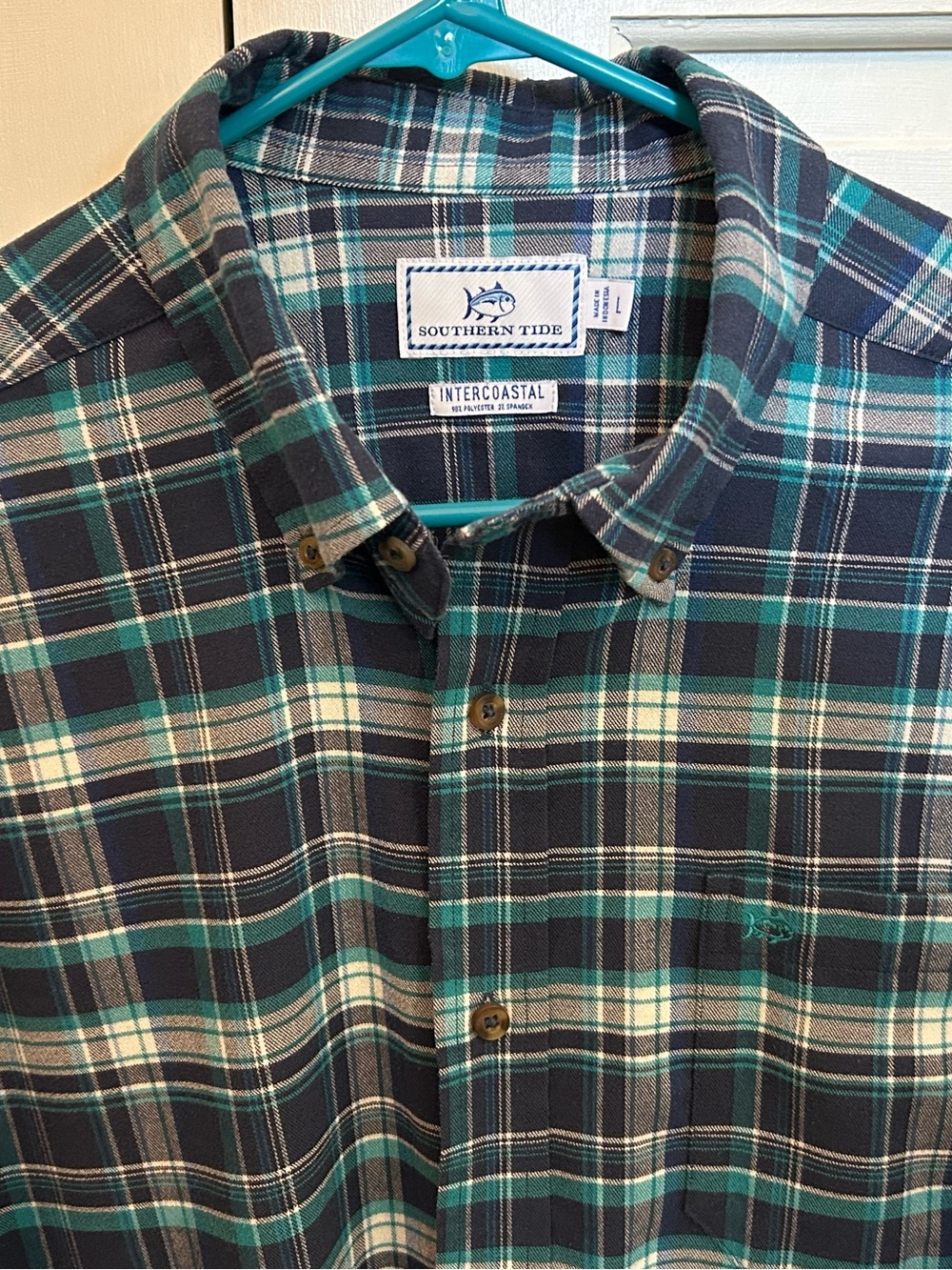 Southern Tide Intercoastal Men's Navy and Teal Plaid Flannel